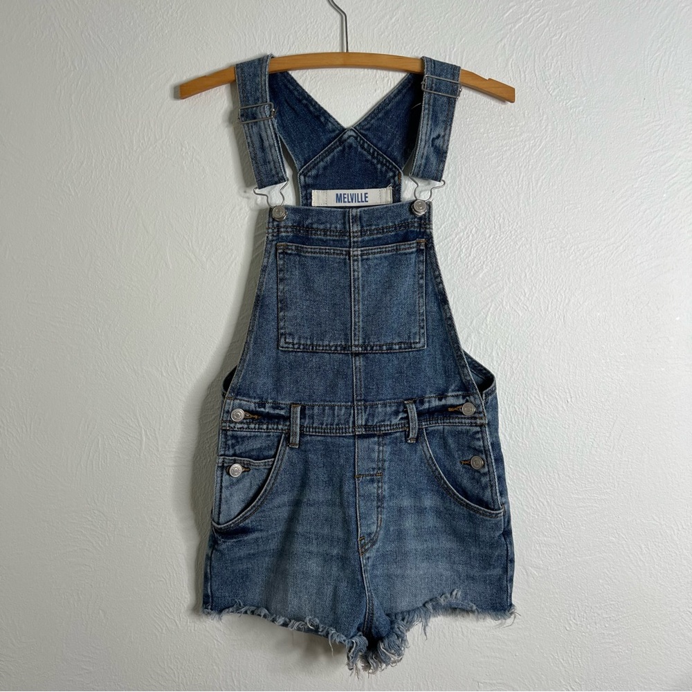 Brandy Melville Blue medium Wash Denim Shorts Overalls Bib Shortalls Size XS